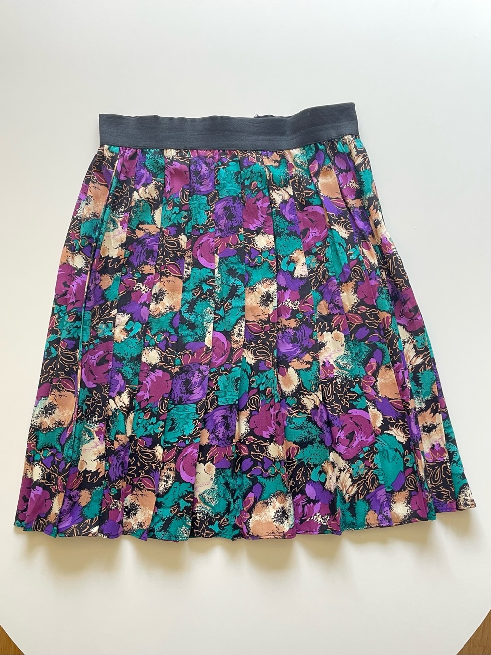Vintage 80s 90s Boston Girl Floral Pleated Skirt L Whimsigoth Dark Cottagecore